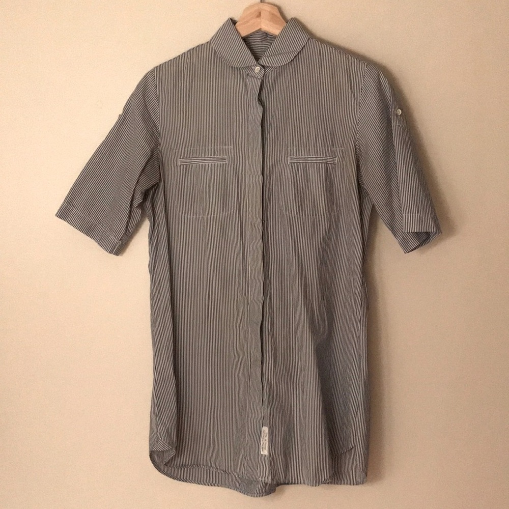Rag & Bone white and blue pinstripe long shirt / dress with Peter Pan collar